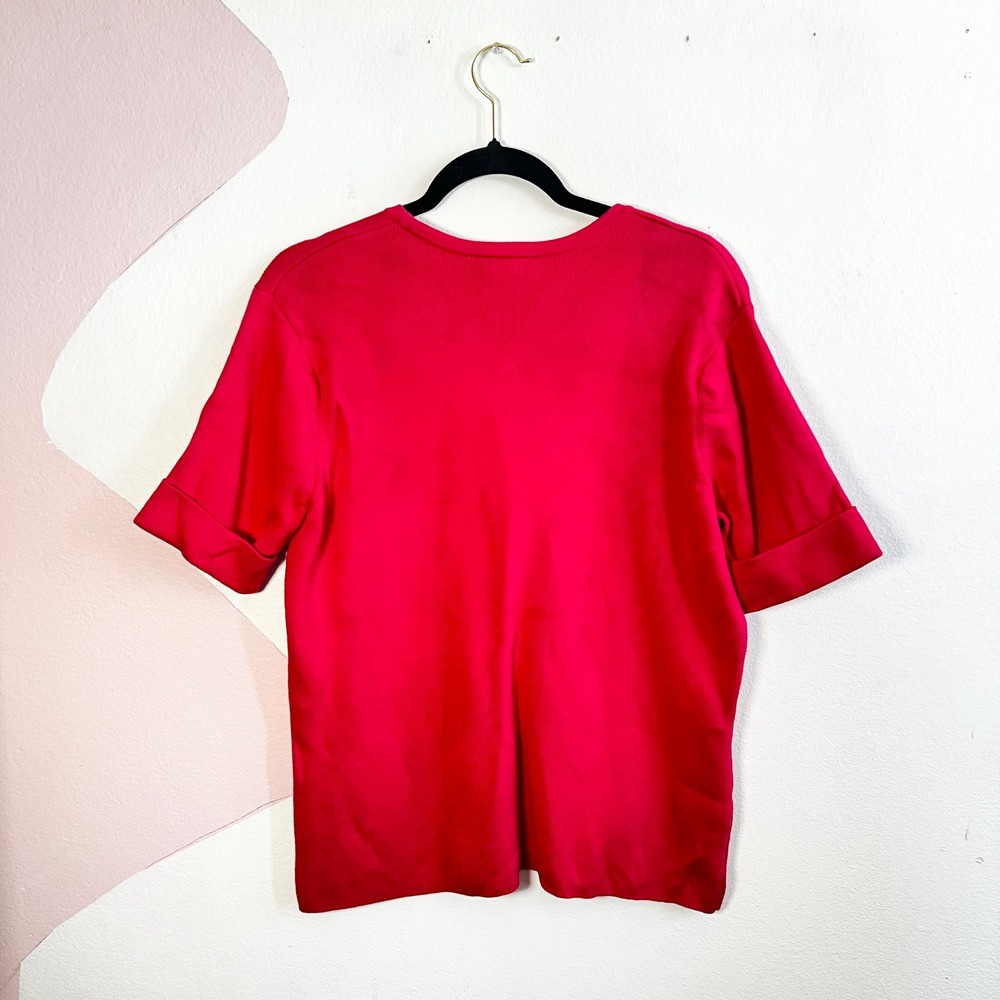 Vintage Talbots Button Up Cardigan Sweater Size Large Hot Pink Short Sleeve - Picture 2 of 8
